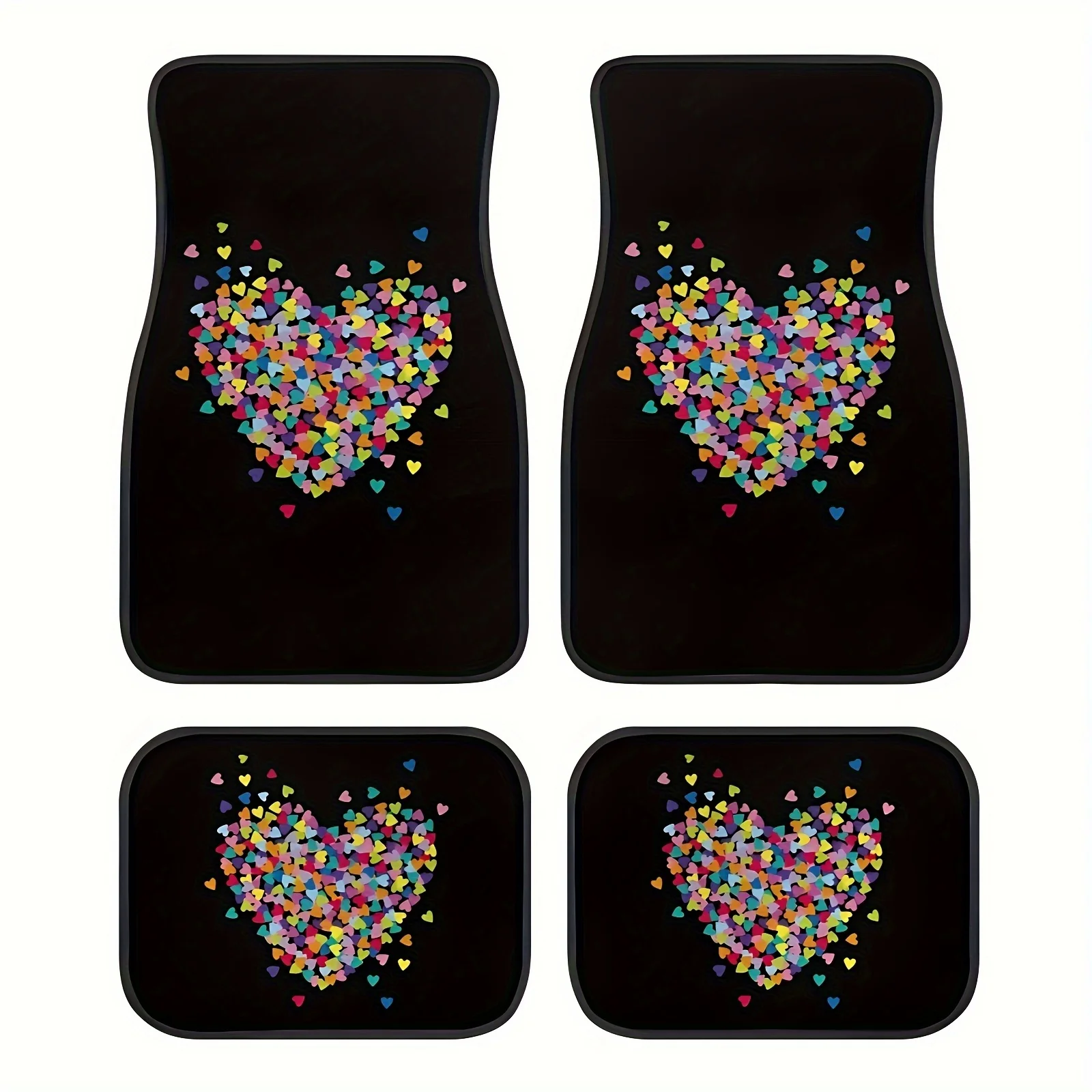 

4pcs Colorful Heart Pattern Car Floor Mats- Comfortable Crystal Velvet Vehicles Floor Mats, Front& Rear Full Coverage Auto Inter