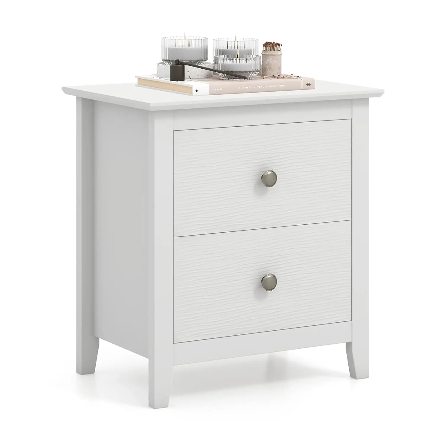 

White 2-Drawer Nightstand with Handles & Sturdy Legs for Bedroom Dorm Kids Room Wooden Bedside Table, Customized
