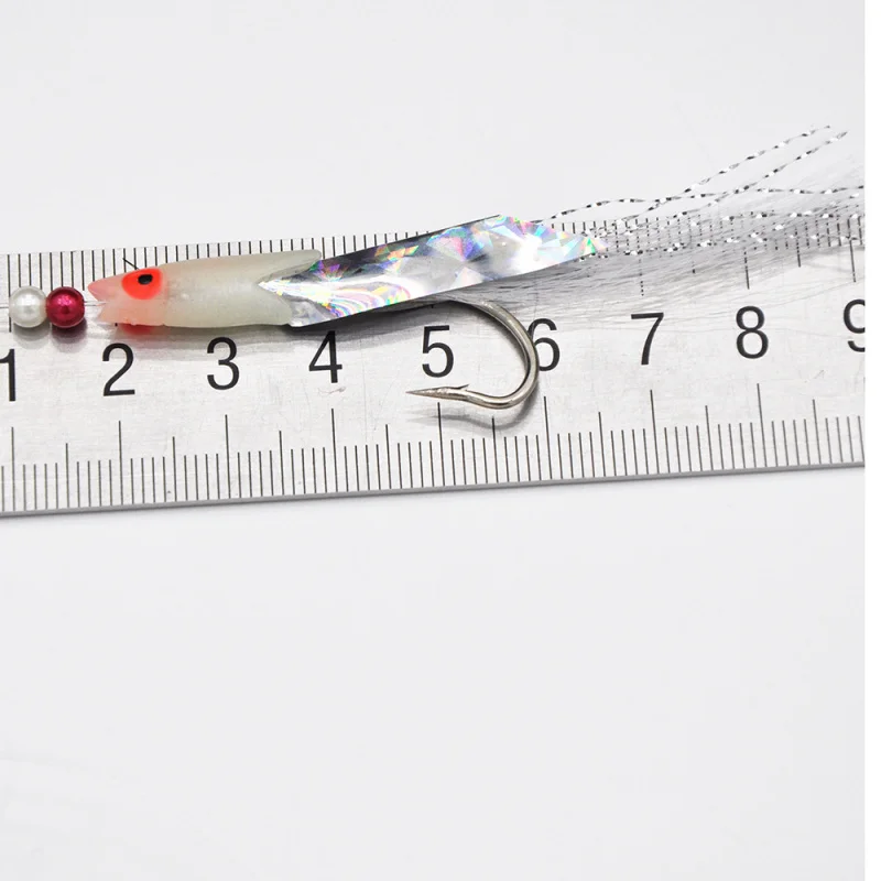 5 Pcs/Set Multi-Color Soft Silverskin Fishing Lure Set Imitation Fish Shrimp Bait with Crystal Barbed Hook for Variety Fish