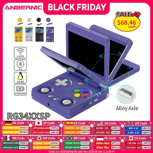 Anbernic-consola de juegos portátil RG34XXSP, pantalla IPS de 3,4 pulgadas, Linux, 64 bits, 3300mAh, WIFI, reproductor de videojuegos Retro plegable
