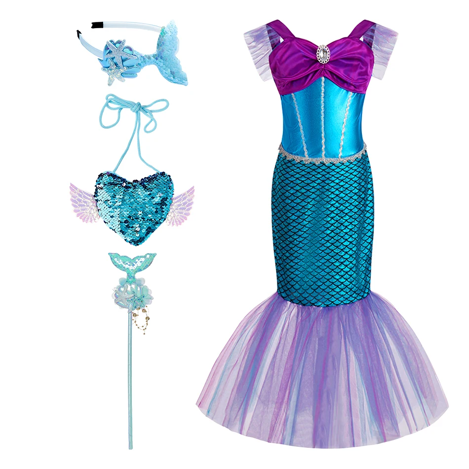 

Kids Christmas Sequin Mermaid Dress Sets Girls Princess Dresses Baby Girl Halloween Cosplay Clothes Child Party Fishtail Skirt