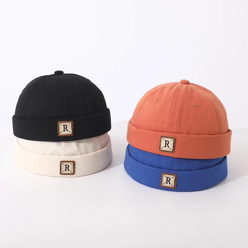Doitbest 2023 Girls Docker Cap Brimless Beanie Hat R Label Spring Boys Kids Melon Hat Cotton Simple Fashion Landlord Hats