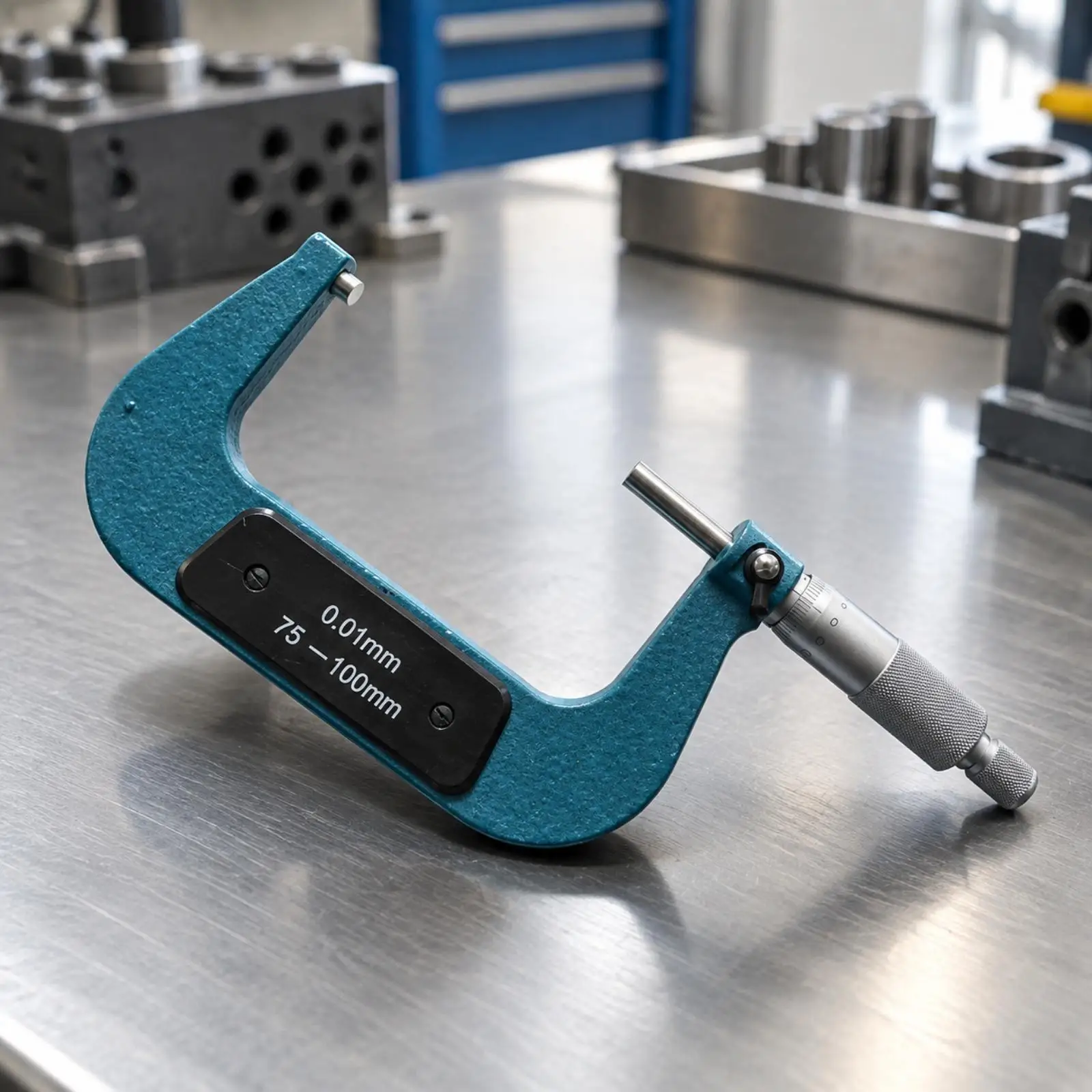 Precision Outside Micrometer Carbon Steel Blue Frame Measuring Tool with Spindle Lock for Reliable Workshop Inspection