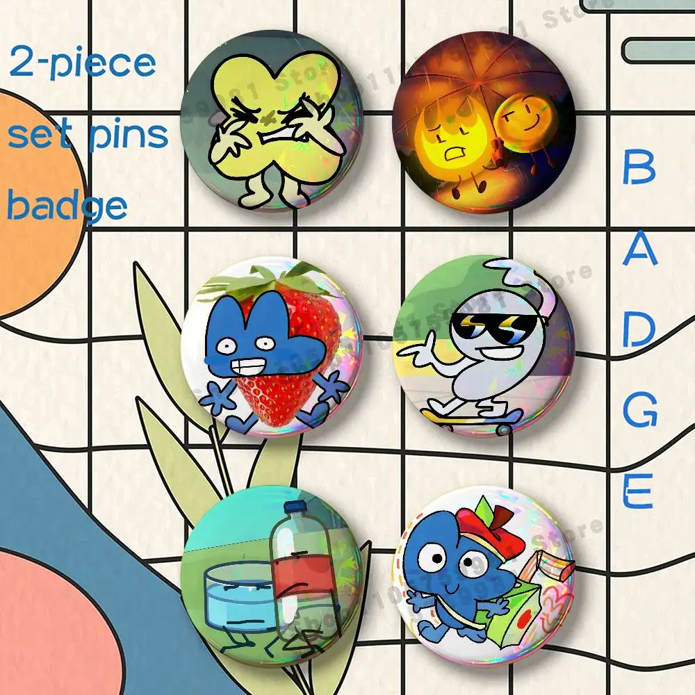 Cartoon Funny Anime BFDI Icons Brooches for Backpack Accessories 25 32 44 58 75mm Round 2-piece set Free Mix