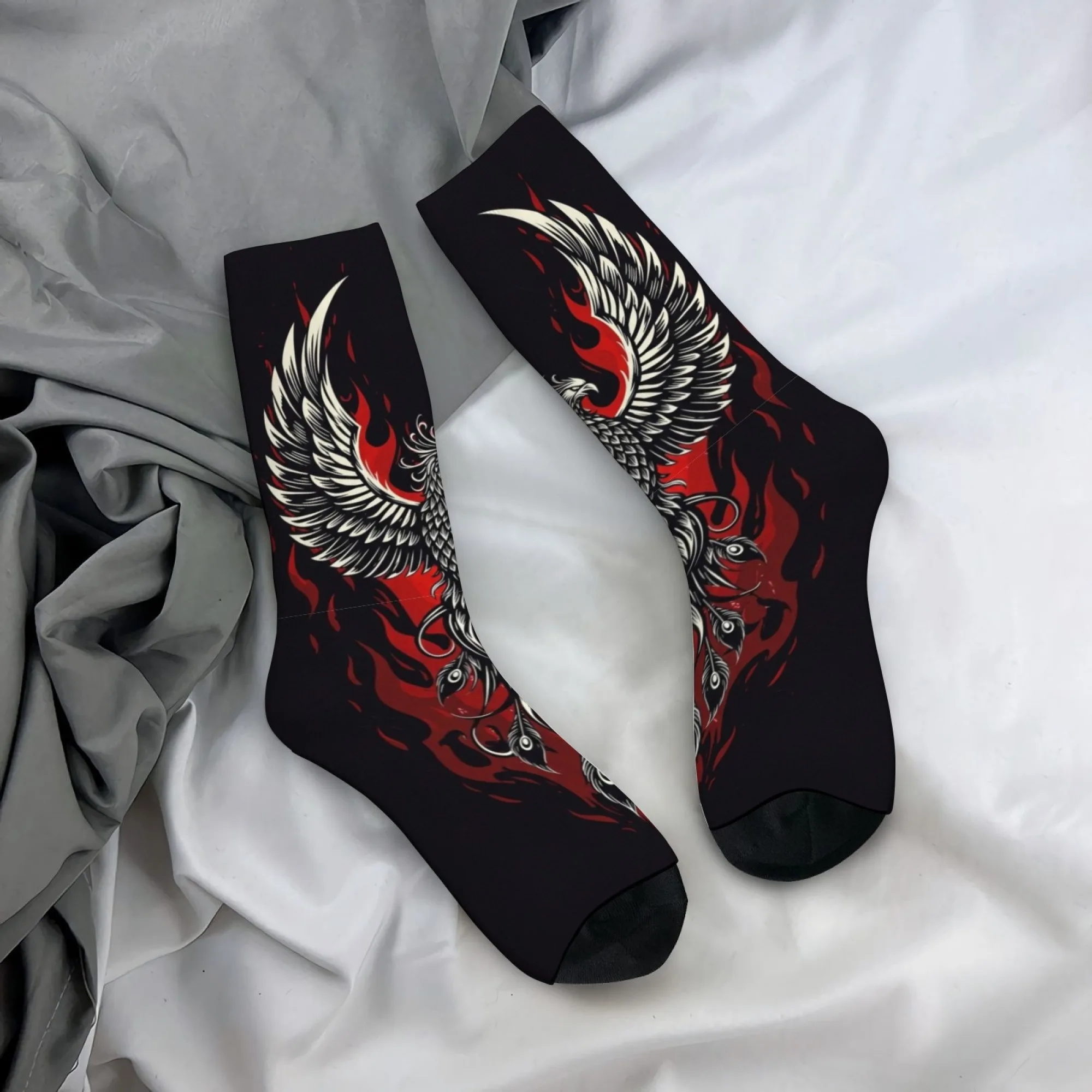 

Dark Flame Phoenix Socks Retro Fashion Men's Socks Crazy Street Hip-Hop Funny Socks Breathable Non-Slip Casual Sports Socks Gift