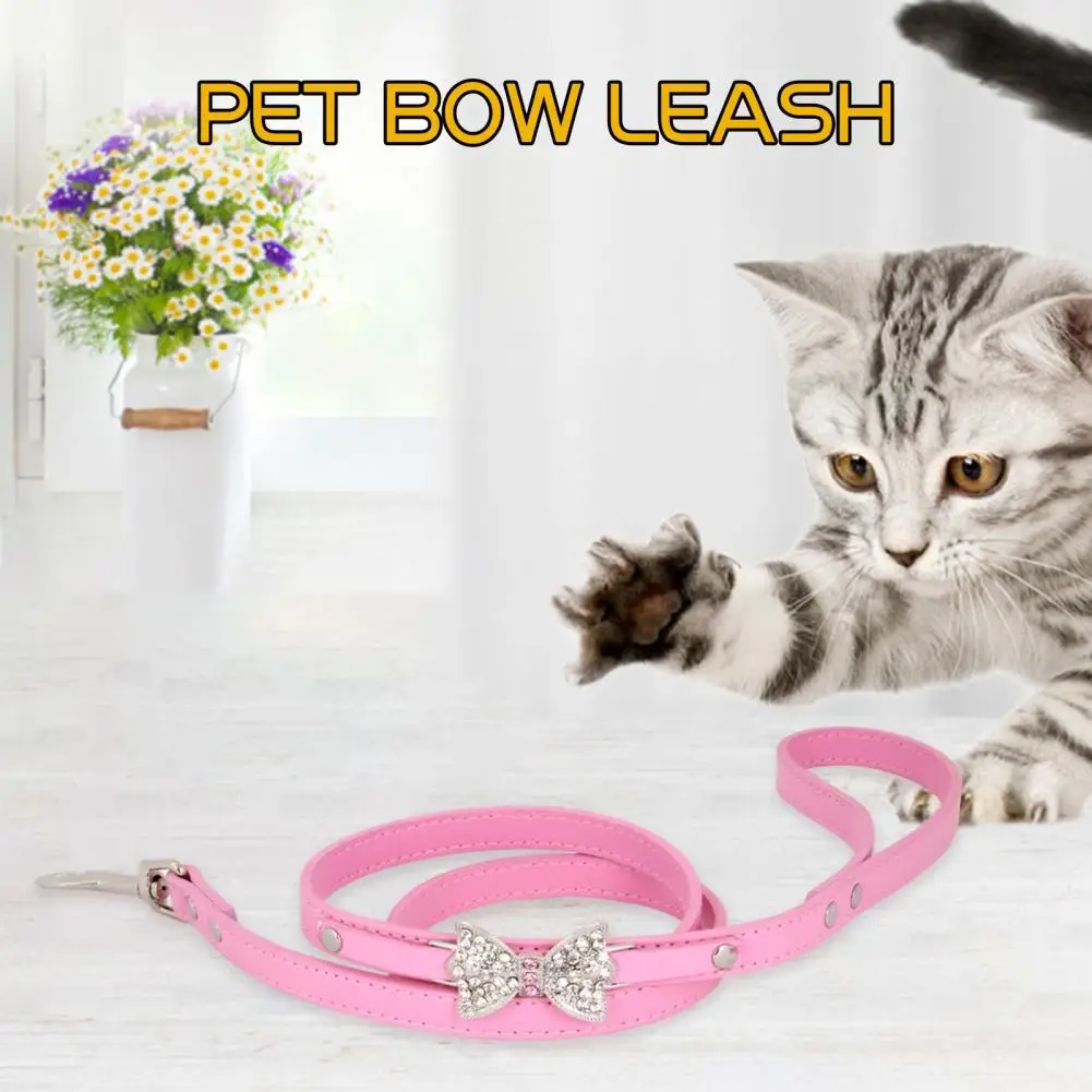 Dog Leash Rhinestone Bowknot Dogs Traction Rope With Rotating Alloy Hook Faux Leather Puppy Cat Traction Leash Pet Supplies