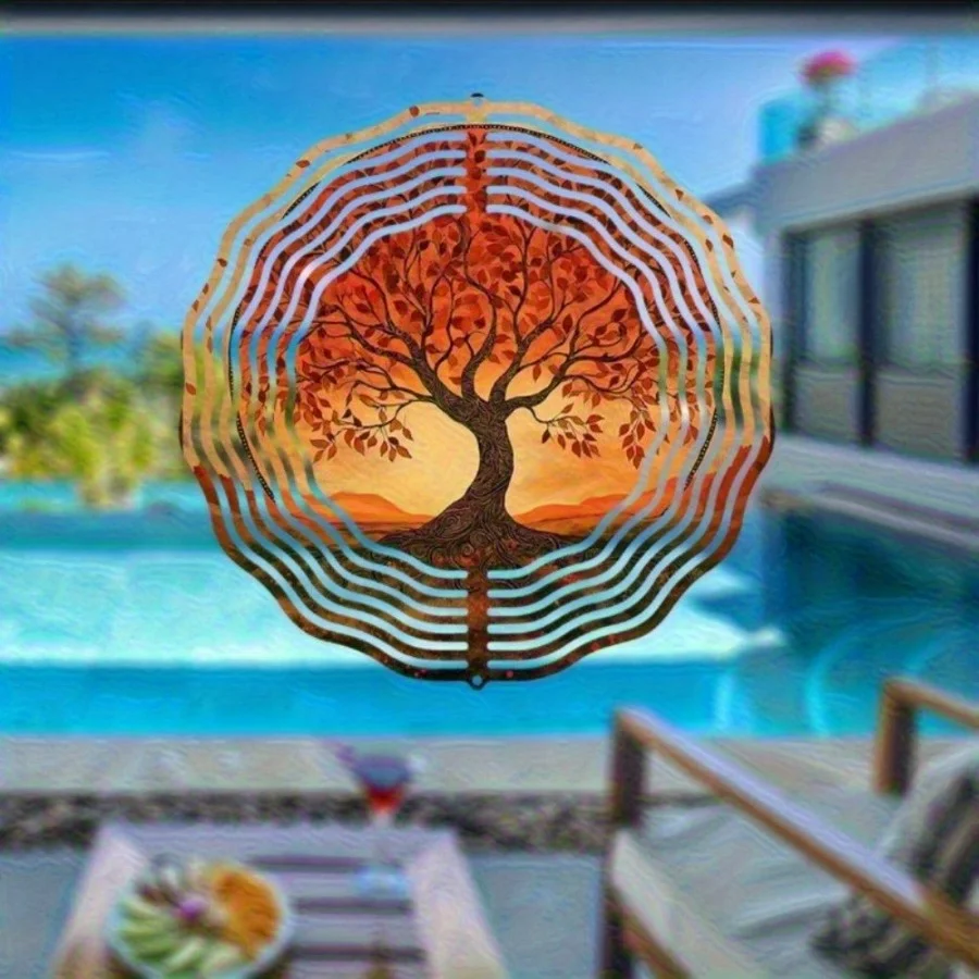 2D Metal Wind Chime (Red Tree Pattern, Mirror Reflection) | Outdoor Decor | Ideal Halloween & Christmas Gift