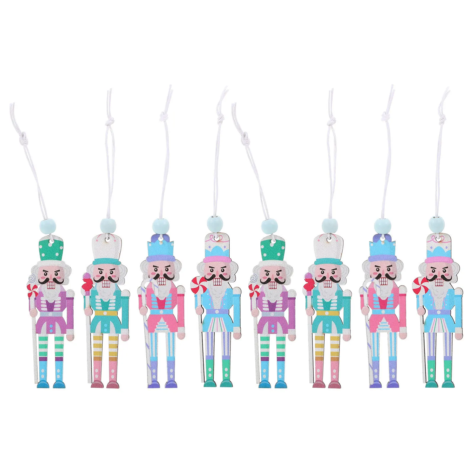 

8Pcs Christmas Nutcracker Hanging Ornaments Wooden Decorative Pendants Timeless Design for Holiday Home Coffee Shop Interior