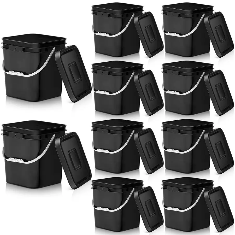 

10 Pcs 3.5 Gallon Square Food Grade Bucket with Lid Plastic Pail with Handle and Lid Square Buckets for Storing Dry Food Charcoa