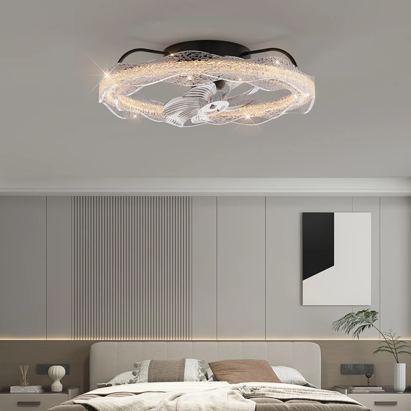 Living Room Fan Light Resin Light Luxury Dining Room Bedroom Ceiling Fan Light Household Large Wind Dining Table Ceiling Light