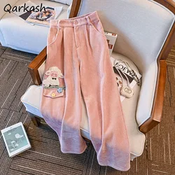 Pantaloni stile giapponese donna dolce ragazza carino pecora fiore stile coreano ricamo allentato nuova moda velluto a coste addensare chic delicato