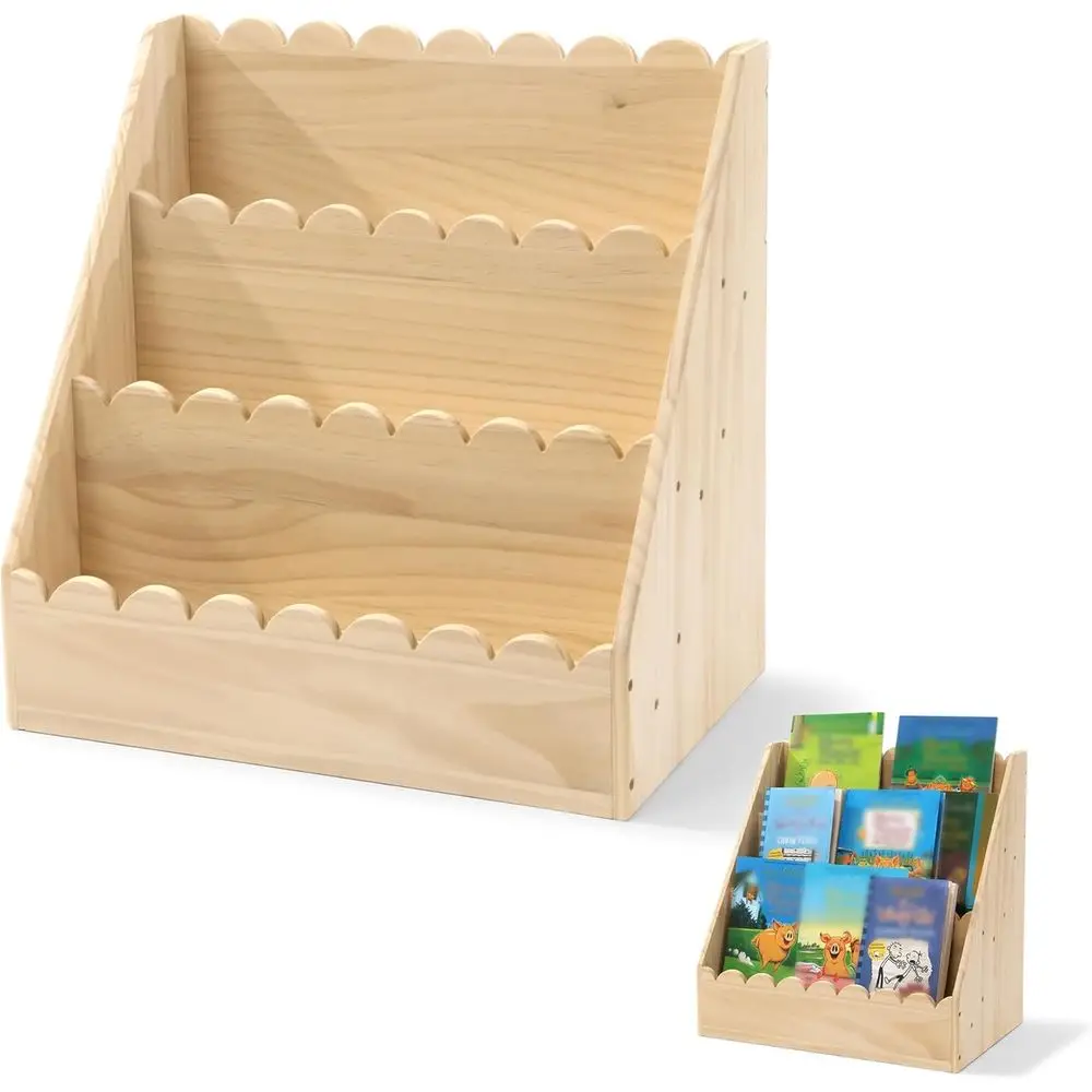 

BALAPET Scalloped Book Shel or Kids, 3-Tier Wooden Bookshel Perect Height or 1-5 Years Toddler, Durable Bookcase Book Organizer