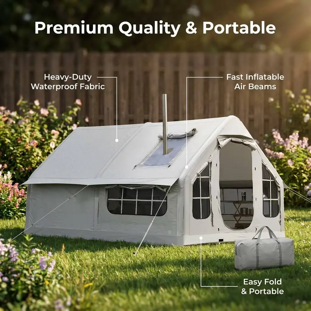 2026 Large Rectangular Inflatable Glamping Tent With Stove Jack Waterproof Windproof Air Cabin for Winter Camping Outdoorpromote
