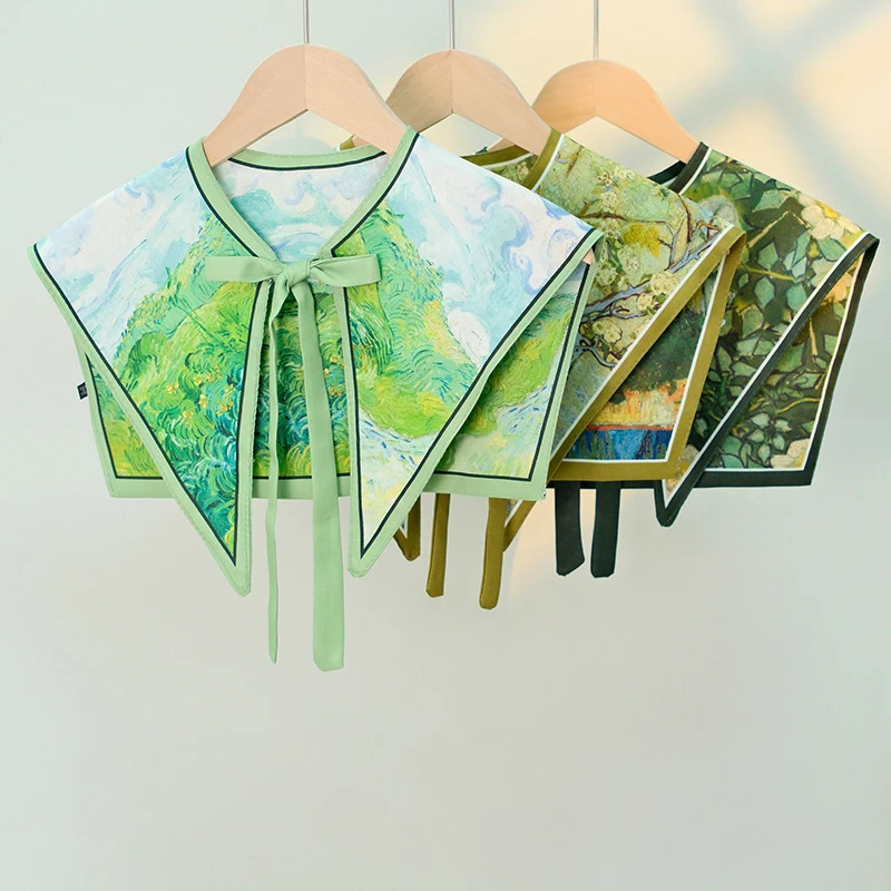 Chic Designer Detachable Fake Collar Ladies Shirt False Collar Vintage Oil Painting Art Floral Half Shirt Shawl Shoulder Wraps
