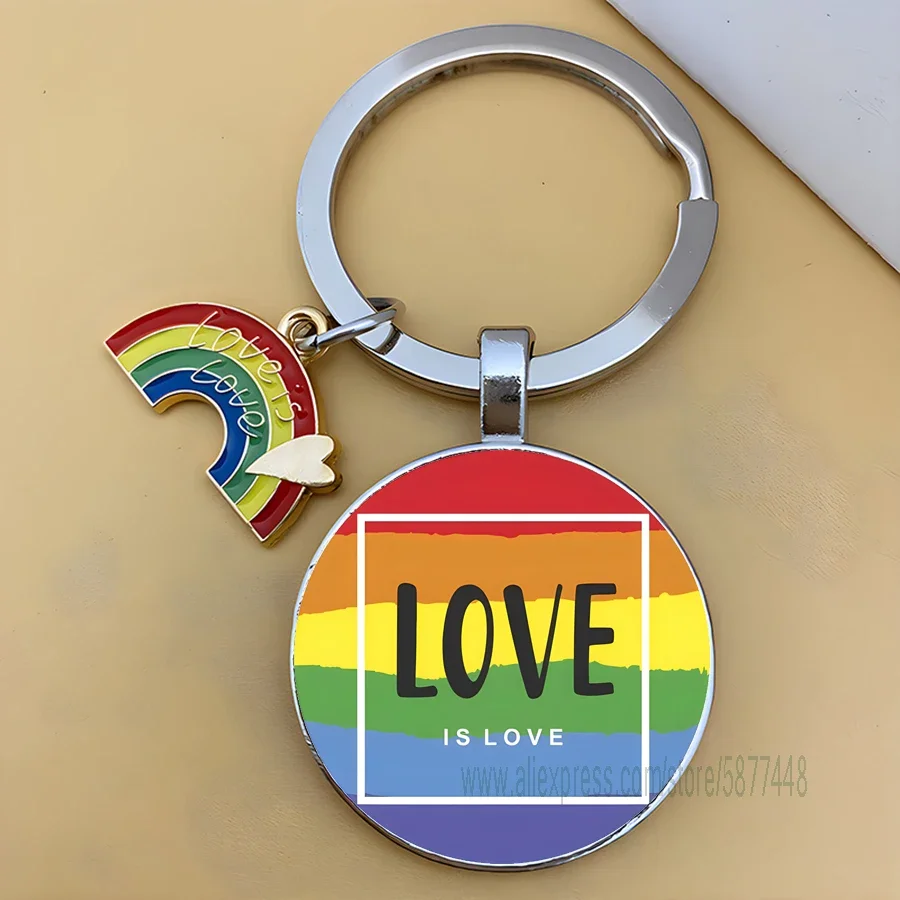 Creative LGBT Rainbow Keychain Love is Love Gay Lesbian Glass Dome Proud Keychain Lover's Keyring Jewelry Gift