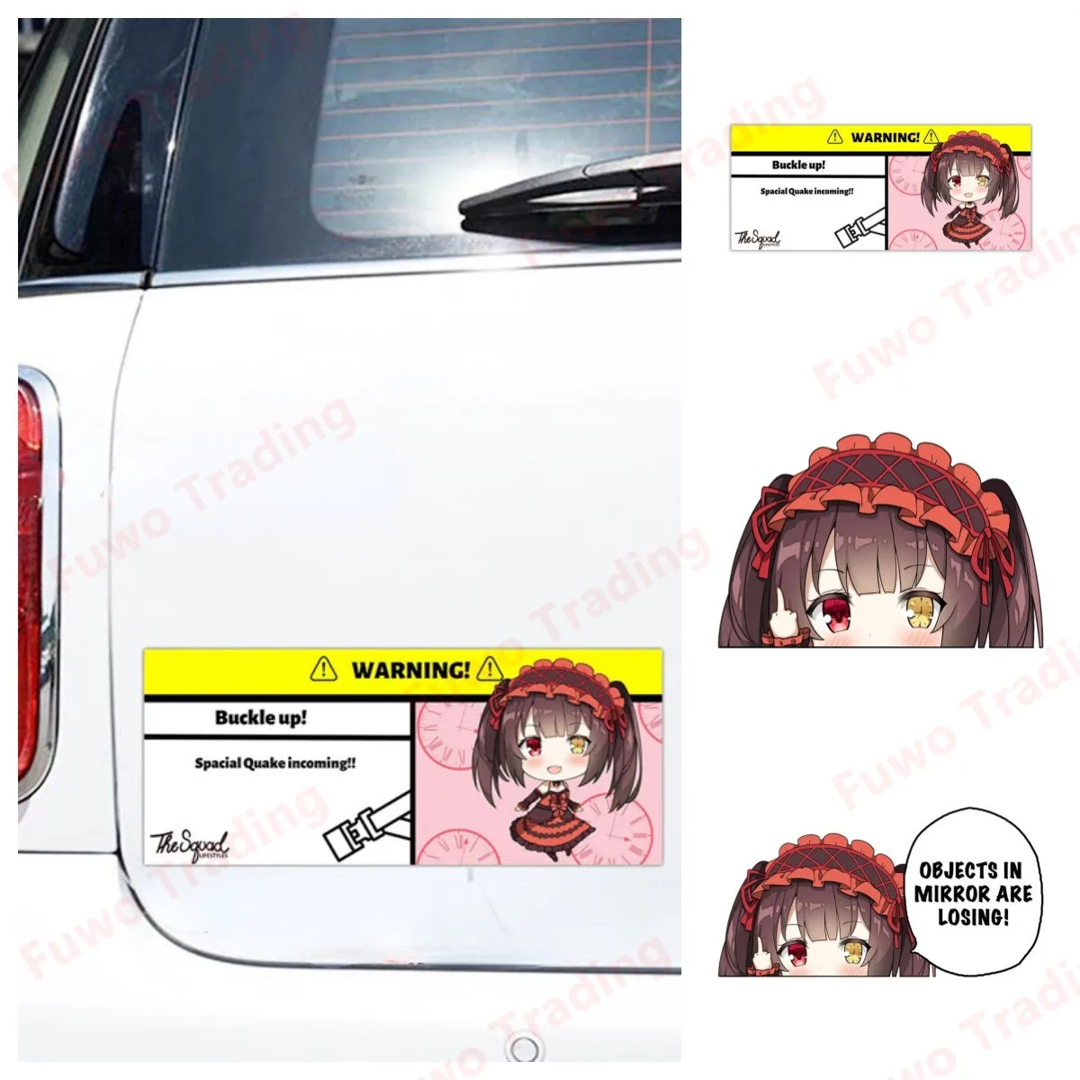 Best-selling Tokisaki Kurumi Happy Chibi Middle Finger Peek Warning Bundle Car Stickers Anime Vinyl Decals Car Styling