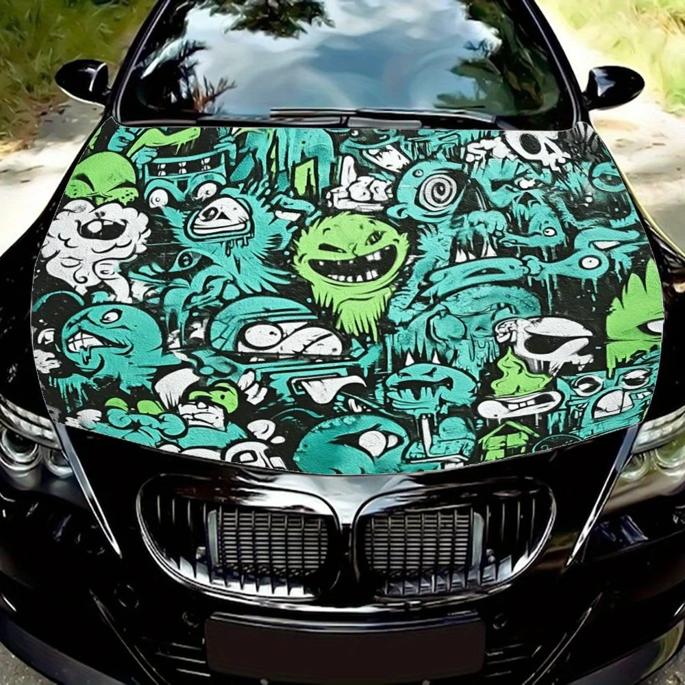 

Strange graffiti Car hood packaging sticker, PVC material, self-adhesive waterproof, anti-slip paint, car exterior decoration ac