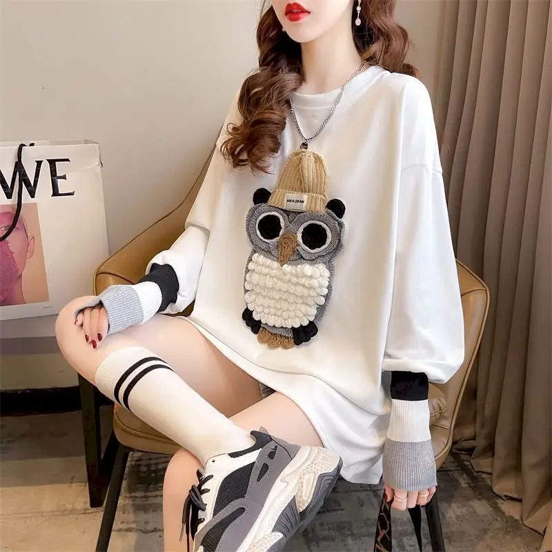 Fashion Pullovers Women Loose Undercoat Autumn Winter Trendy Oversized Pullover Top Mid-length Long Sleeve T-shirt  Y2k Clothes