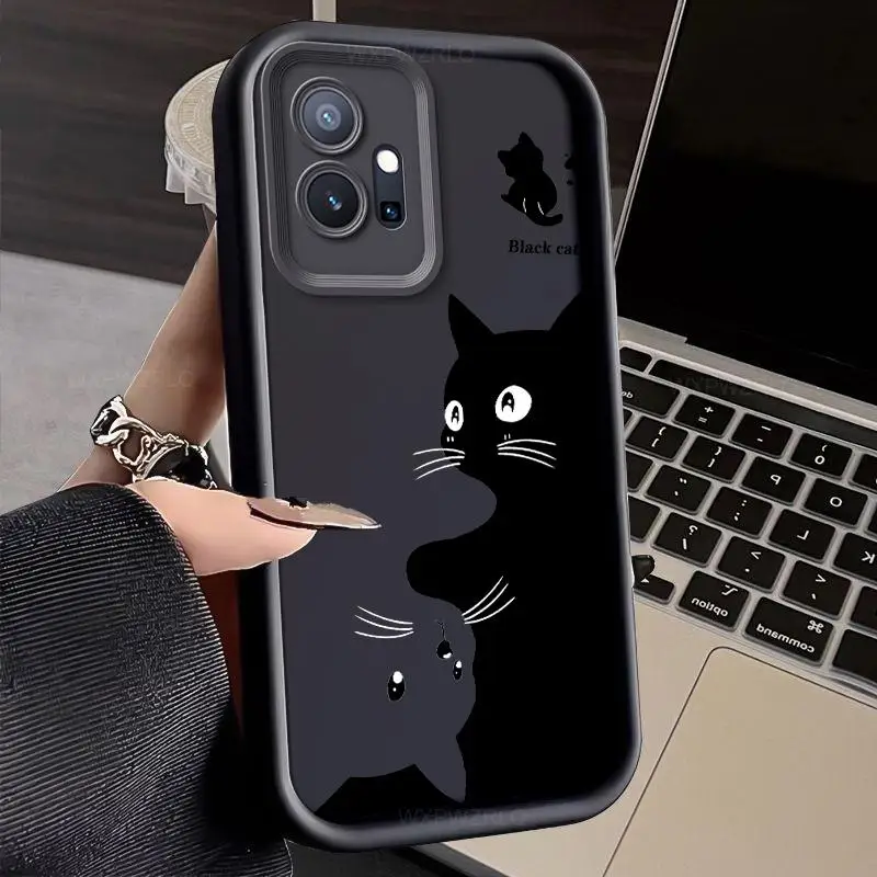 Cute Painted Cat Phone Case For vivo Y33S Y75 Y55 T1 Matte Soft Silicone Shockproof Back Cover