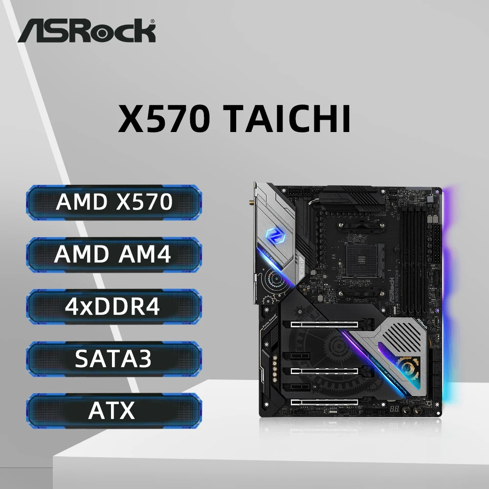 ASRock X570 TAICHI Motherboard Support 5500 5600X 5700X3D 5800X3D CPU 4xDDR4 3200MHz 128GB NVME M.2 HDMI ATX AMD AM4 Motherboard