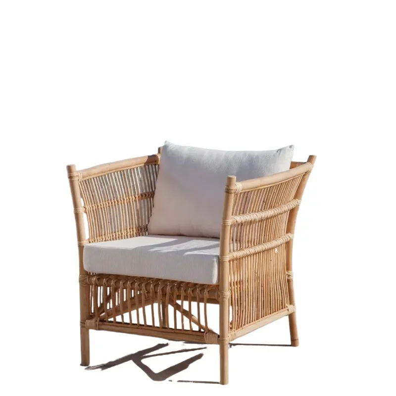 

Vintage rattan chair relaxation single sofa bed natural home hotel furniture lounge living room wooden sofa