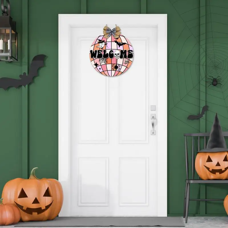 Halloween Decoration Door Sign Happy Pumpkin Ghost Skull Hangable Welcome Sign Cartoon Halloween Door Wall Decor Wooden Spooky