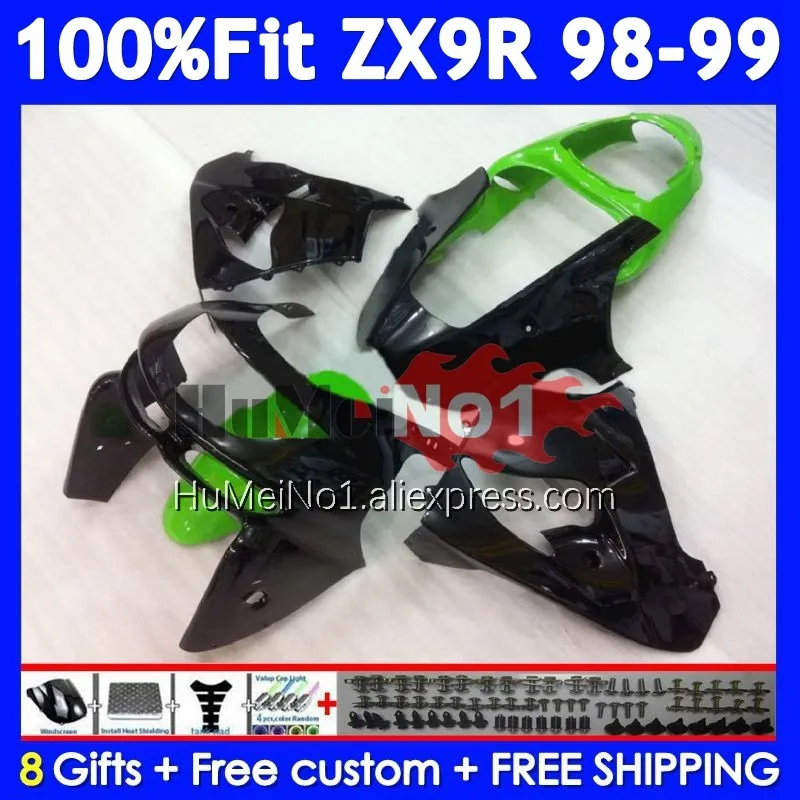 OEM Body For KAWASAKI NINJA ZX 9R 900 CC 9 ZX9 R Green black 213No.52 ZX900 900CC ZX-9R ZX9R 98 99 1998 1999 Injection Fairing