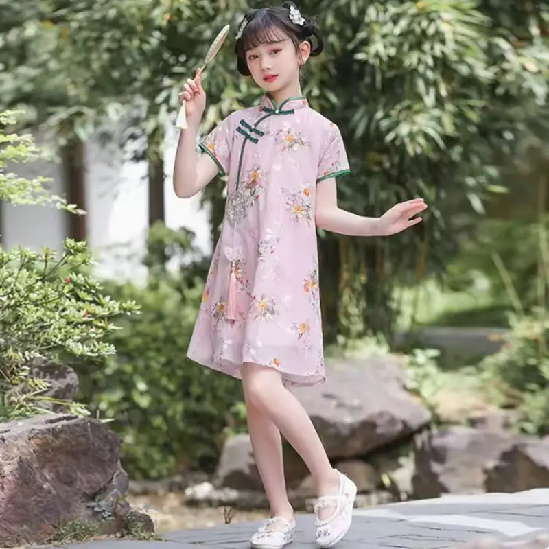 Vestido Hanfu elegante para niños, vestidos de Hada de verano, Cheongsams chinos para niñas