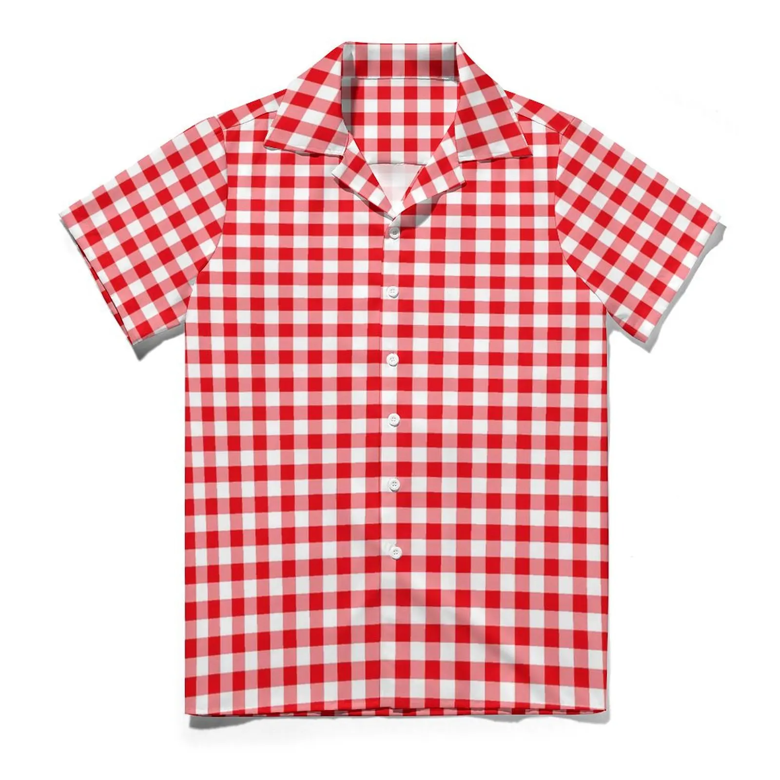 Chemise décontractée à carreaux pour hommes, chemisiers respirants, manches courtes, rouge, blanc, damier vichy, élégant, hawaïen, vacances