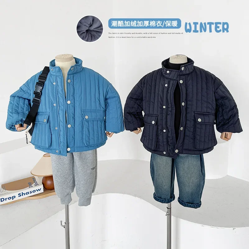 

2024 Winter New Children's Clothing Children's Fleece Thickened Stand-Up Collar Cotton Clothing Boys and Girls Versatile Jacket