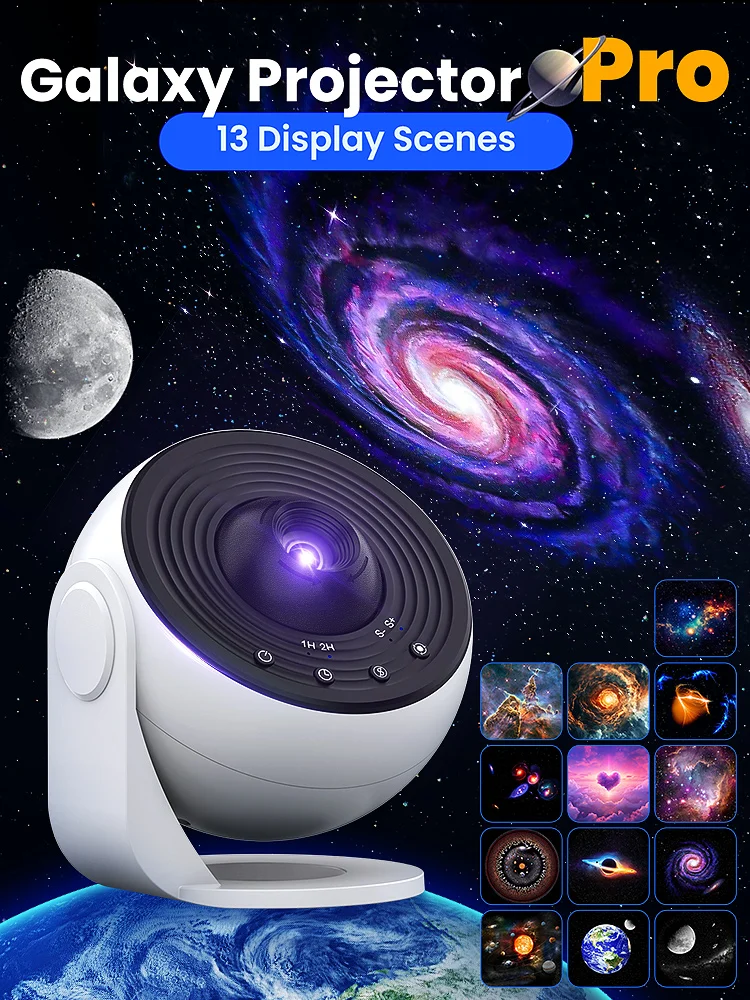13-in-1 HD Galaxy Projektor, 360 °   Rotierendes Planetarium mit Timer-Funktion und Einstellbarer Brennweite als Nachtlicht für das Schlafzimmer