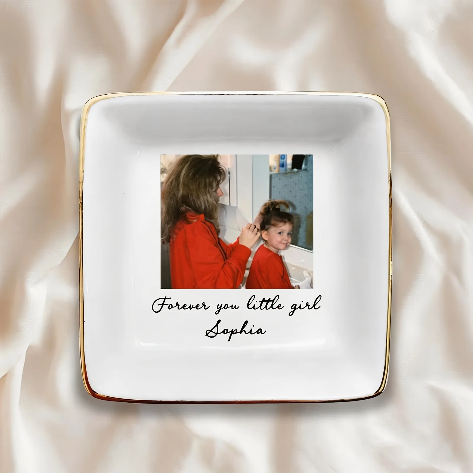 1pc Photo & Text Personalized Jewelry Tray - Photo Frame Suitable for All Jewelry Storage, Round/Heart/Rectangular Table with Ph