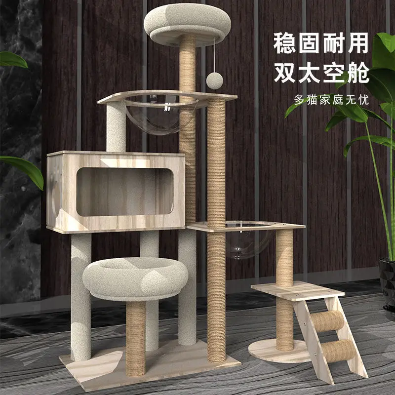 

Large Cat Tree with Extra Large Space Capsule Cat House Cat Scratching Board and Toys All-in-One for Cats Four Seasons Use