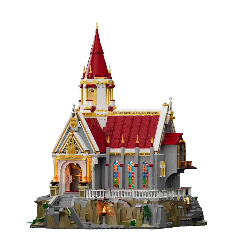 Serie medievale di blocchi di costruzione Tesoro del re Modello architettonico Assemblaggio Street View Collezione su larga scala Regalo di Natale