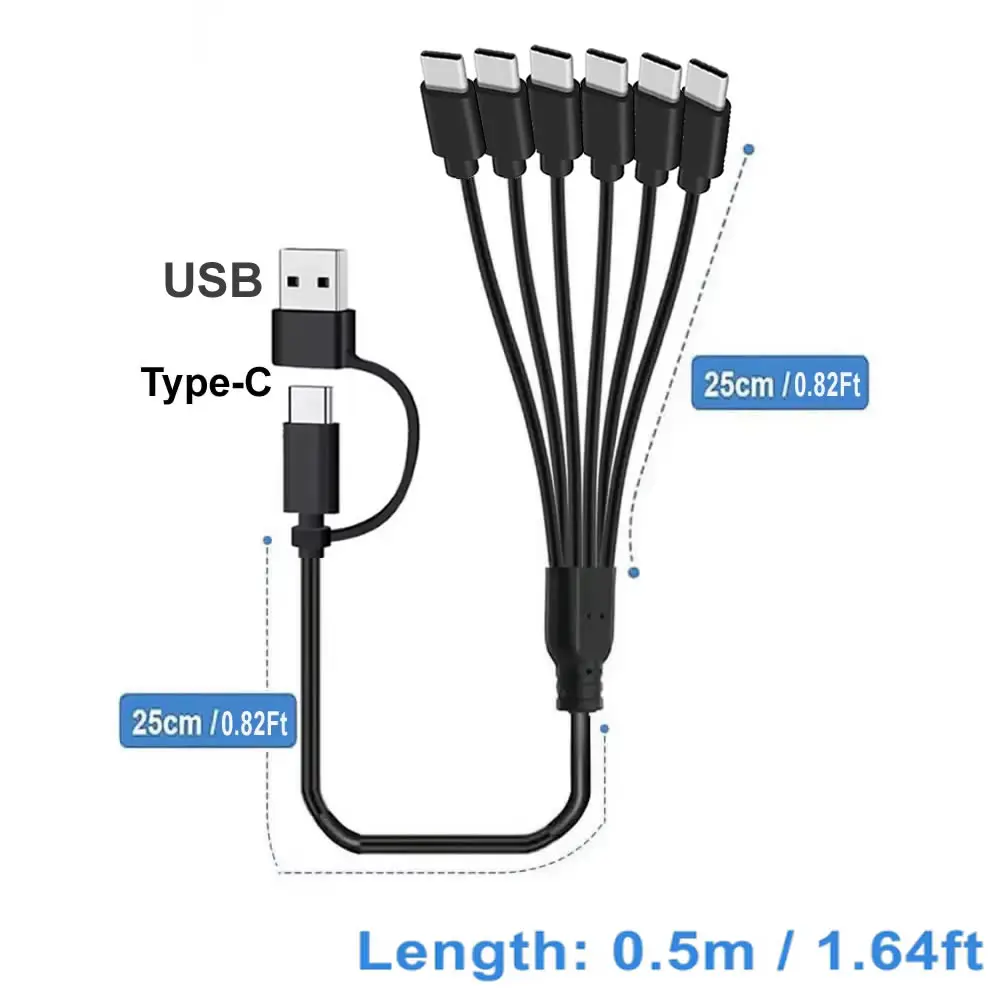 6 in 1 USB C Splitter Cable Multi USB C Cable Type C Male Charger Cable for iPhone 15 Android Samsung Tablet and TypeC Device