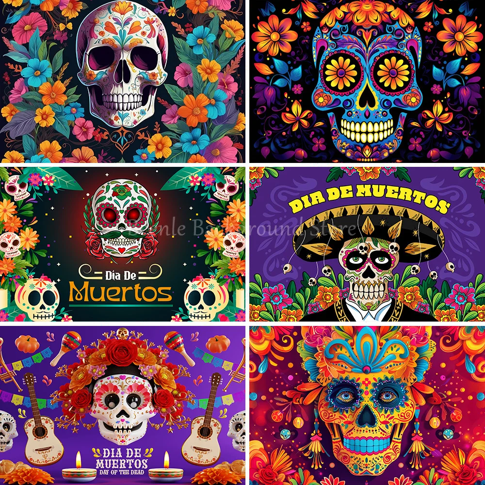 

Beenle Mexico Day of Dead Background Skull Candle Dancer Dia De Los Muertos Dress-up Party Photography Decor Supplies Banner