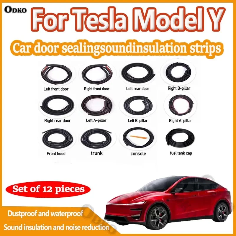 Car Door Seal Strip Rubber Noise Insulation Dustproof Seal Strip Not easy to Fall off For Tesla Model Y Car Accessories 12Pcs