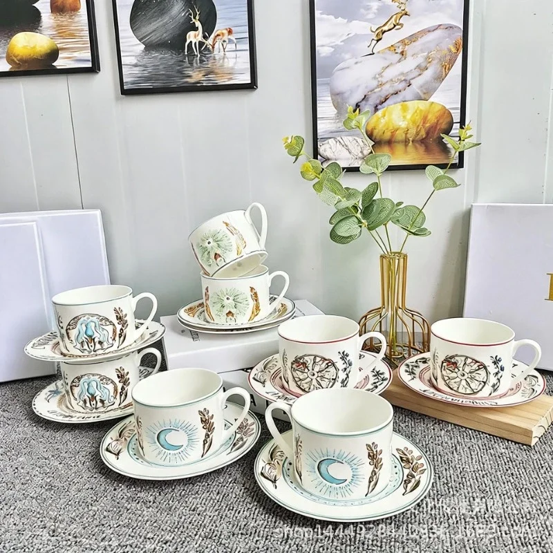 Coffee Cup And Saucer Couple Double Cup Gift Box European Afternoon Tea Set Home Bone China Sun Star Set