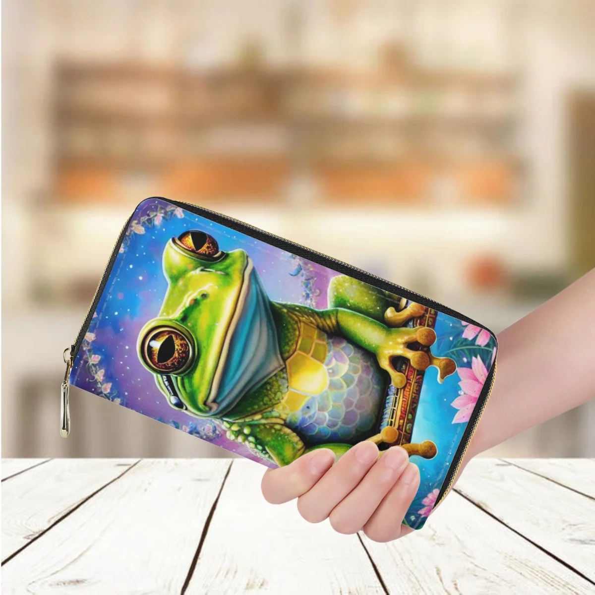 

PU Leather Long Wallet for Women Hot Tropical Rainforest Tree Frog Print Messenger Bag Casual Shopping Bank Card Holder Purse