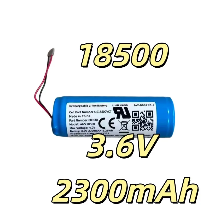 1-2PCS Replacement battery 18500 3.6V 2300mAh Flat Head Lithium Battery with Wire