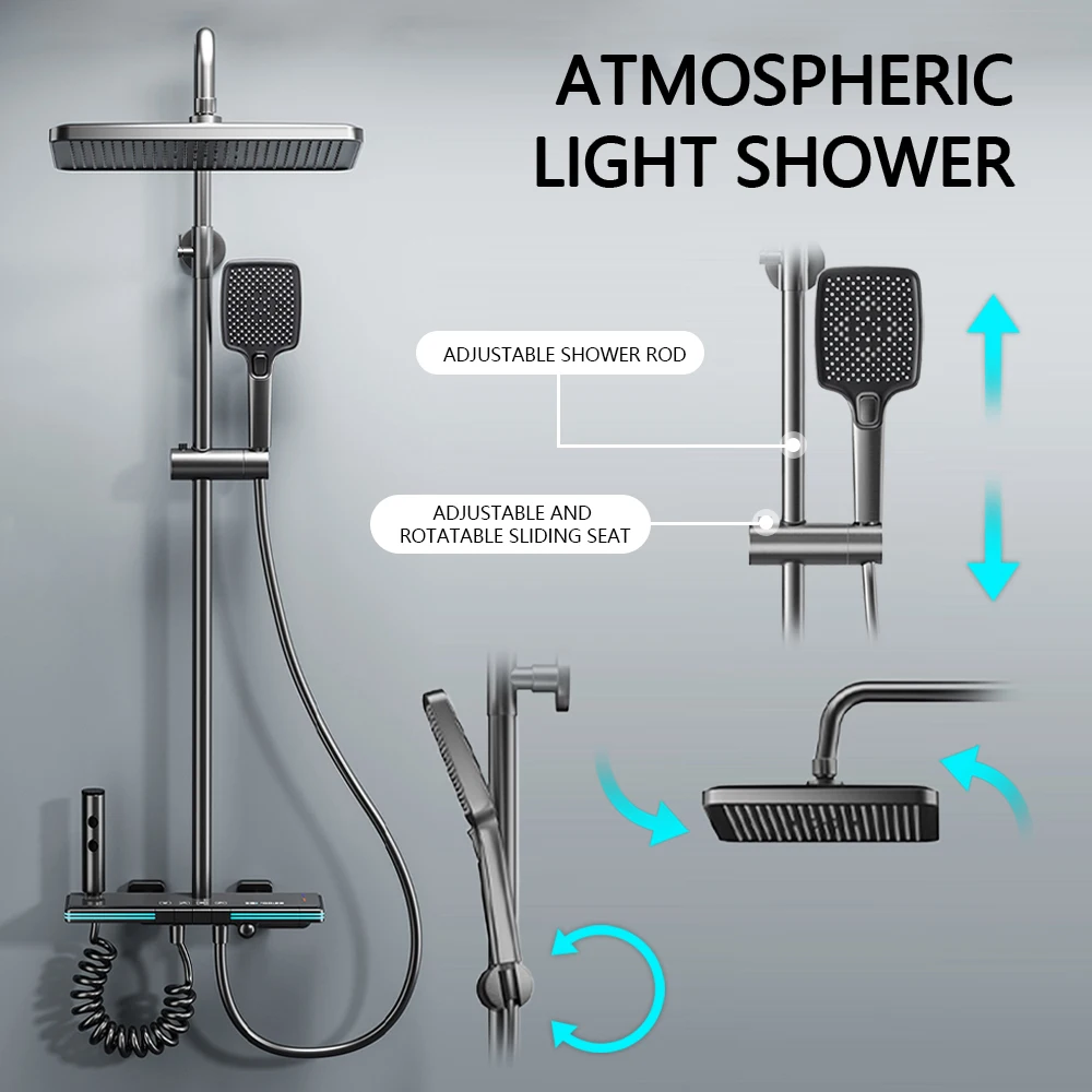

Bathroom Shower System Multifunctional Digital Display with Piano Keys Household Bathroom Pressurize Filtration Shower Set