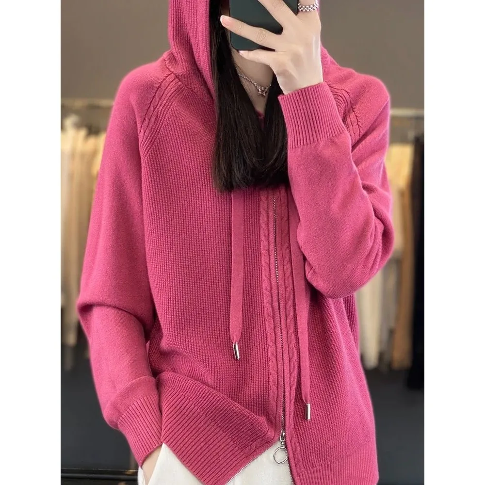 Sudaderas con capucha y sudaderas con cremallera para mujer, sudadera larga de lana merino, cómoda y resistente a la moda, calidad superior