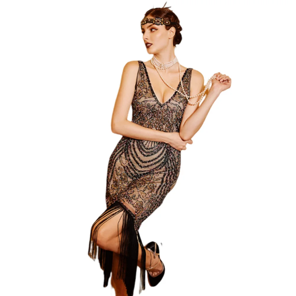 Вечернее платье для косплея «Гэтсби», женское платье с бахромой и блестками, Хэллоуин, карнавал, элегантное вечернее платье для ролевых игр, платье для взрослых и женщин
