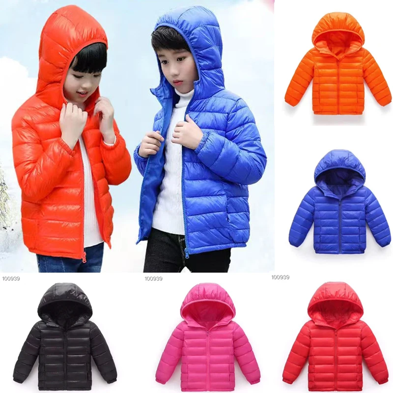 Autumn Winter Kids Down Jackets Boys Girls Thin Warm Outerwear Children Clothes  Hooded Zipper Coats 4-12 Years