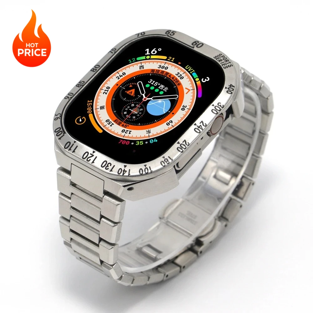 apple-watch-ultra-3-2-49mm用改造キットメタルケース、ステンレススチールストラップ、iwatchシリーズ9-8スポーツバンド