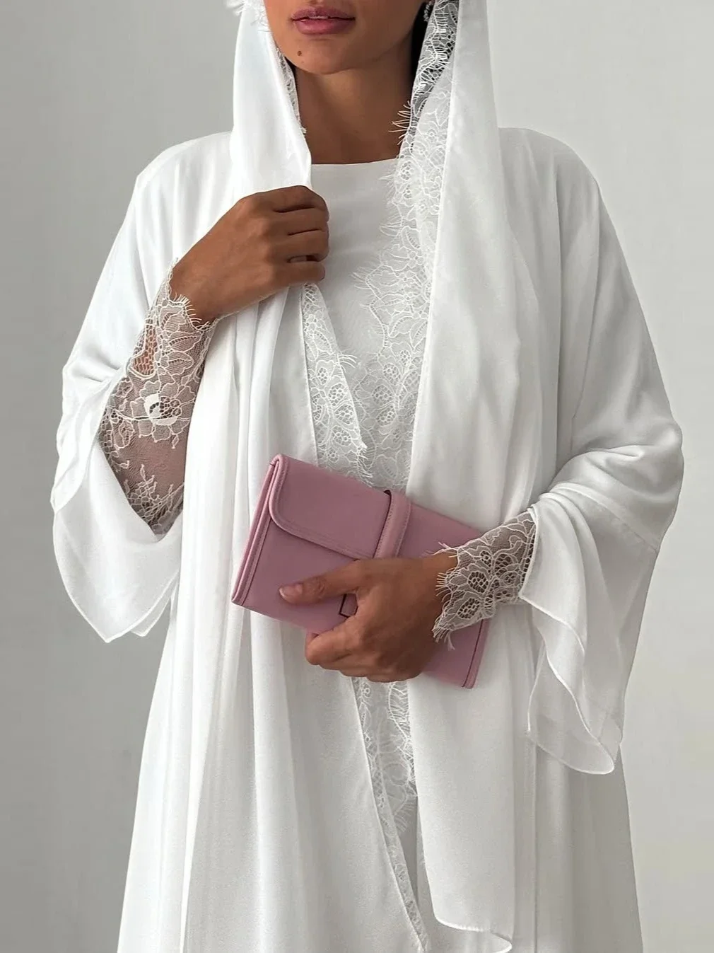 Women Abaya Scarf Lace Sleeve Open Cardigan Dress 2026 Eid Muslim Party Jalabiya Ramadan Abayas Morocco Kaftan Arab Long Robe 4