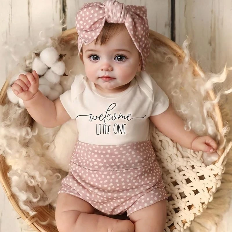 

J15U 0-1Month Baby Photography Romper Bowknot Headband Shorts for Newborn Photo Wear