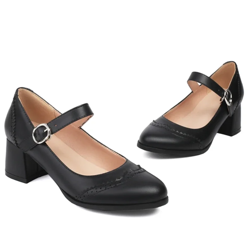 

Women's Block Heels Mary Janes Shoes 2025 Fashion Strap Black Brown Short Heeled Office Wedding Shoes Female Dress Pumps Classic