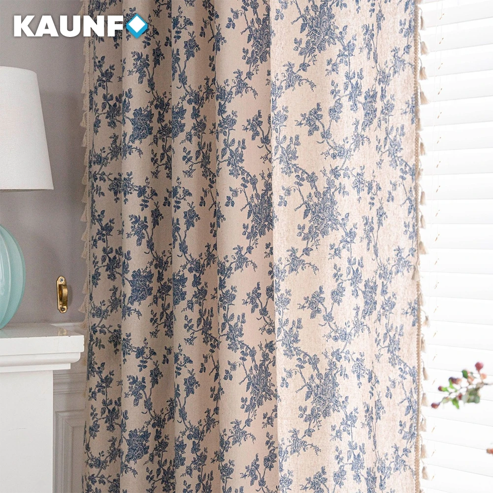 

KAUNFO Bohemian Style Floral Printed Curtain Blinds Living Room Bedroom Ready Made Curtain Drapes 1PC