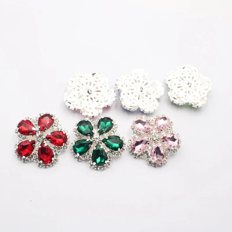 LKERAN 5-piece 37mm Handle Sewing Flower Shaped Diamond Button Clothing DIY Wedding Metal Handicraft Decoration Accessories
